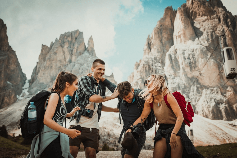 A group of travellers in the mountains