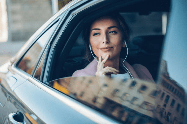 A passenger in an executive car