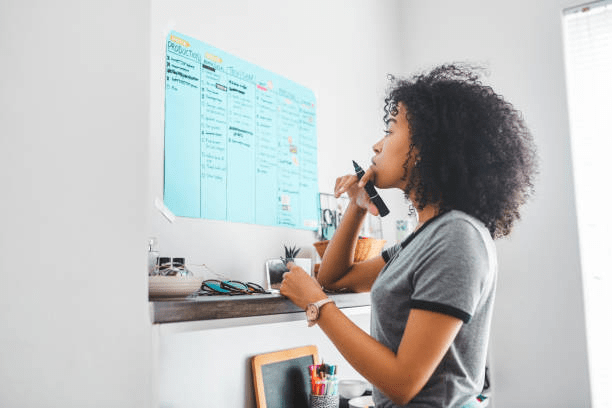 A woman planning her next trip