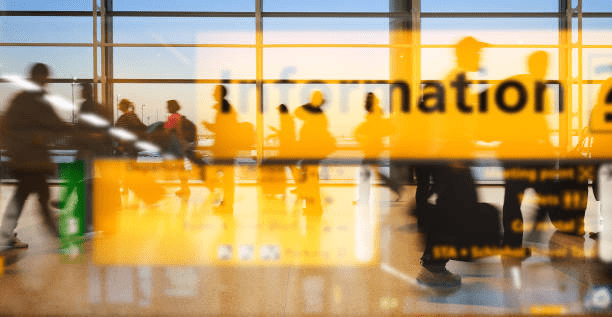 Signs at airport terminal building