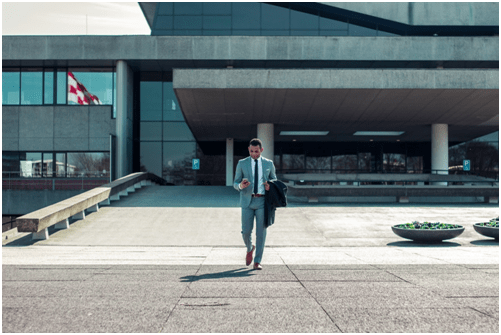 A man leaving a building