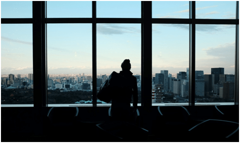 A man waiting for his flight