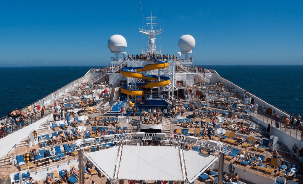 A cruise ship deck filled with people