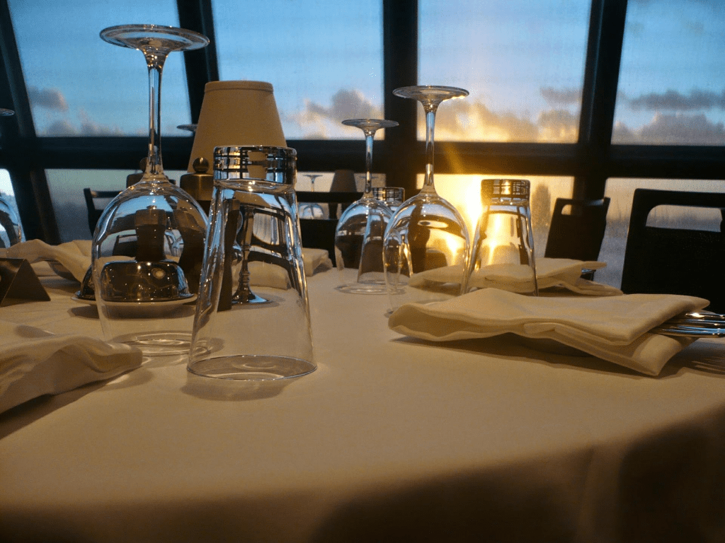 View from inside of a restaurant on a ship