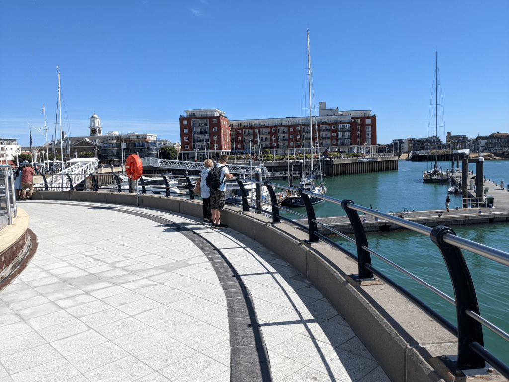 People are waiting at a cruise port