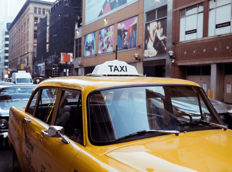 A taxi in a city