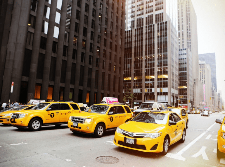 Yellow vehicles on the street