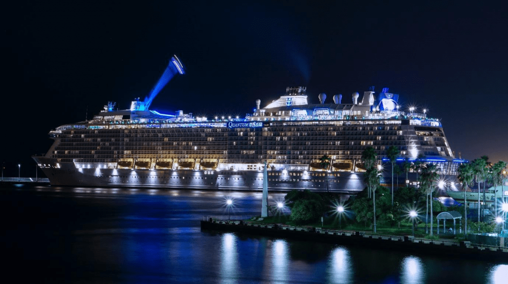 Cruise ship with lights
