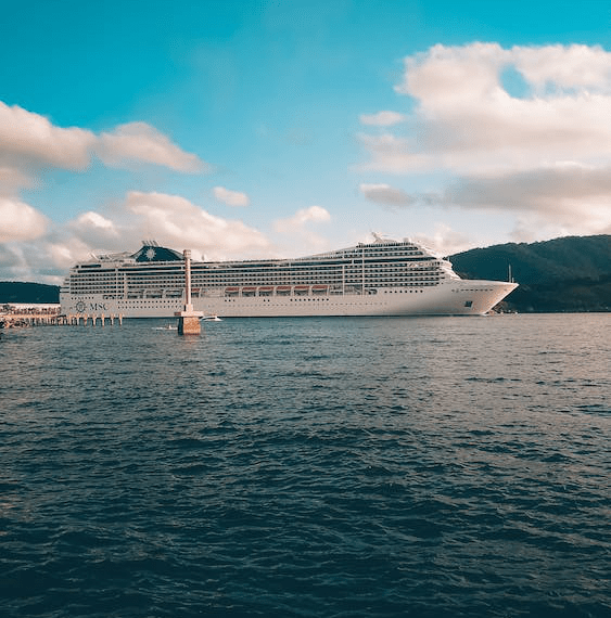An image of a cruise ship on the sea