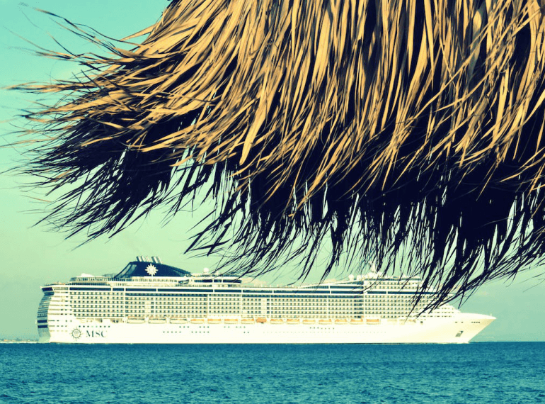 An image of a cruise ship on the sea