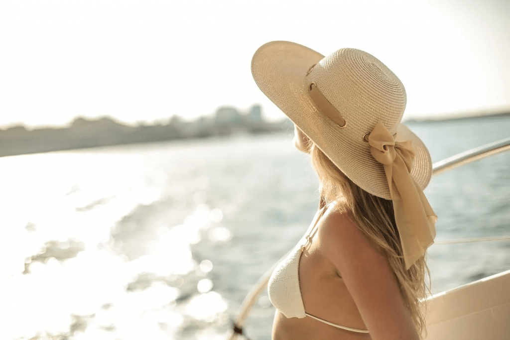 An image of a woman on a cruise ship on the sea