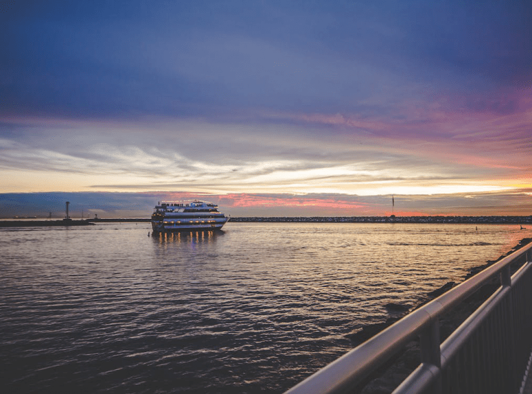 An image of a cruise ship on the sea